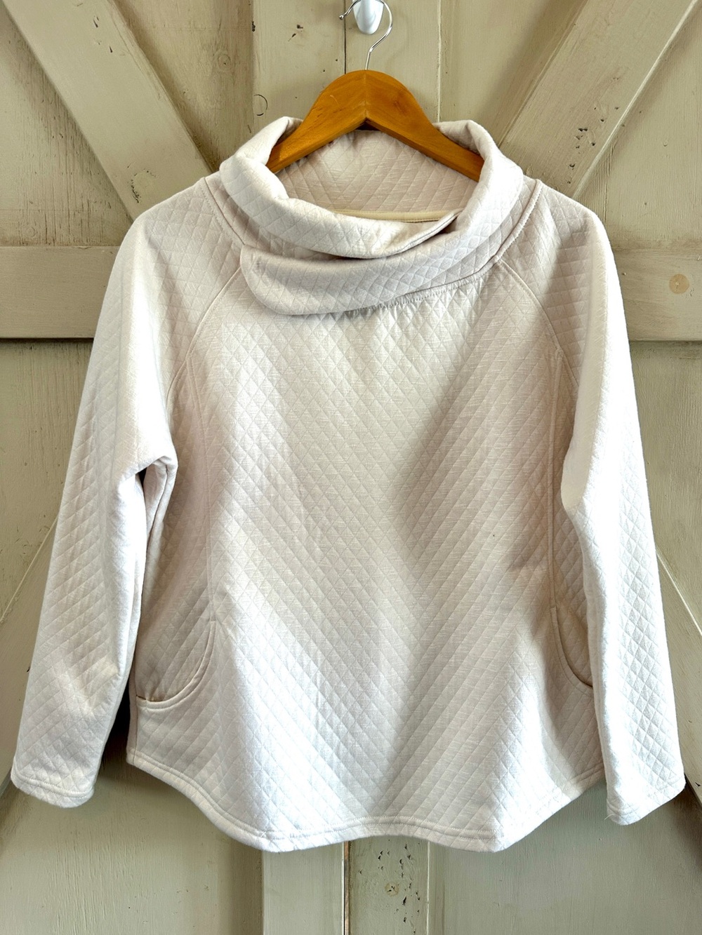 Victory Outfitters Cream White Quilted Cowl Neck Pullover Jacket L